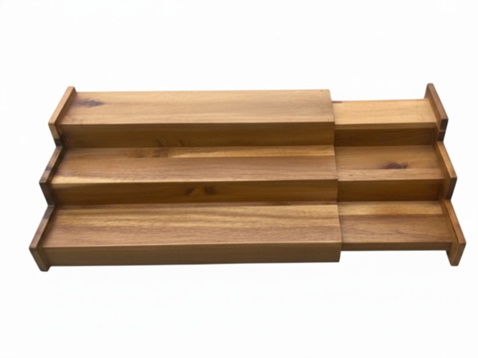 Acacia Wood Expandable 3-Tier Spice Organizer - Premium Kitchen Storage Solution